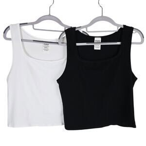 Victoria Secret Pink Bundle of 2 Black White Crop Tank Tops Women's XXL